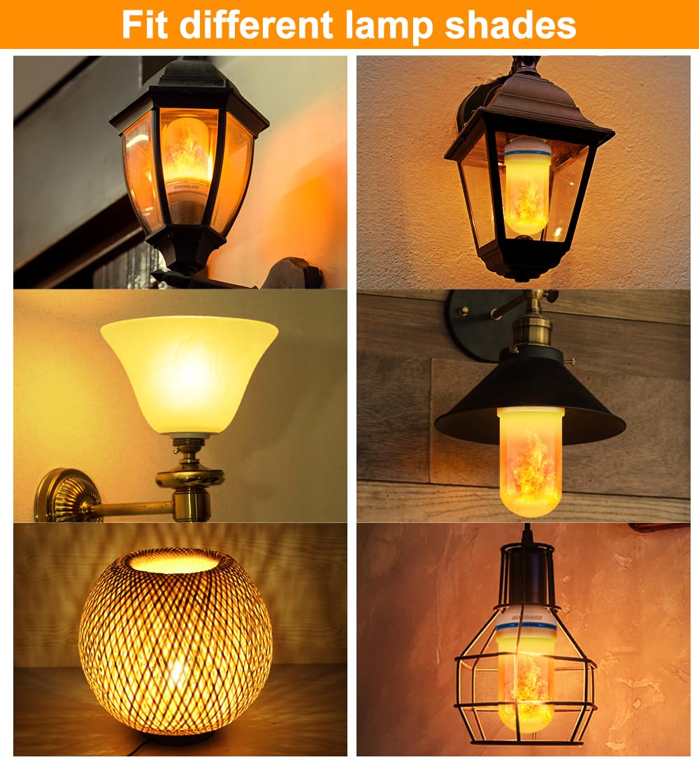 CPPSLEE LED Flame Light Bulbs, 4 Modes Flickering Light Bulbs, E26 Base Fire Flame Bulb, Halloween Decorations Outdoor Indoor, Halloween Light Bulbs (Yellow, 2 Pack)