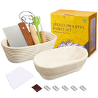 Dimpola Banneton Bread Proofing Basket Banneton Basket Set Sourdough Proofing Basket Round Proofing Bowls Handmade Rattan Baskets and Liners (Oval of 2 Gift Set)