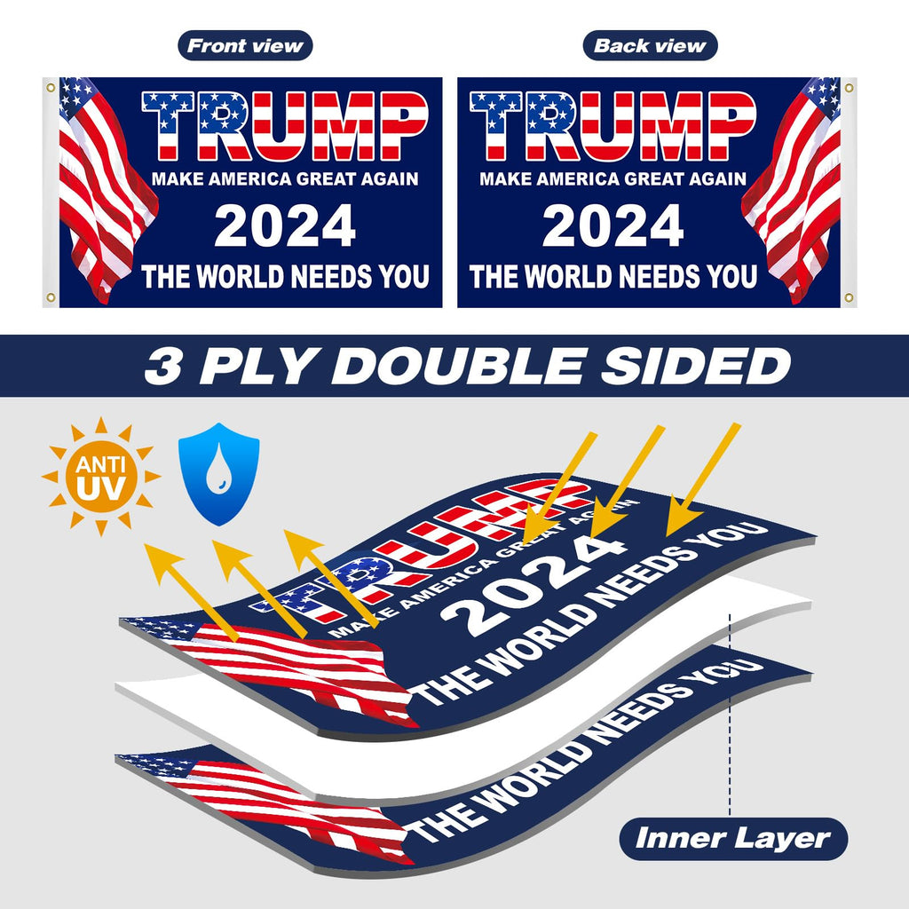 Trump 2024 Flag 3x5 FT President Trump Flag Make America Great Again Banner Indoor Outdoor Double Sided 3 Ply with Vivid Patriotic Colors Design UV & Fade Resistant 2 Brass Grommets