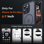 TOCOL 3 in 1 Magnetic for iPhone 16 Pro Max Case, Upgraded Full Camera Protection, Compatible with Magsafe, Drop Protection, Translucent Matte Back Bumper for 16 ProMax Case 6.9-Inch（Black）