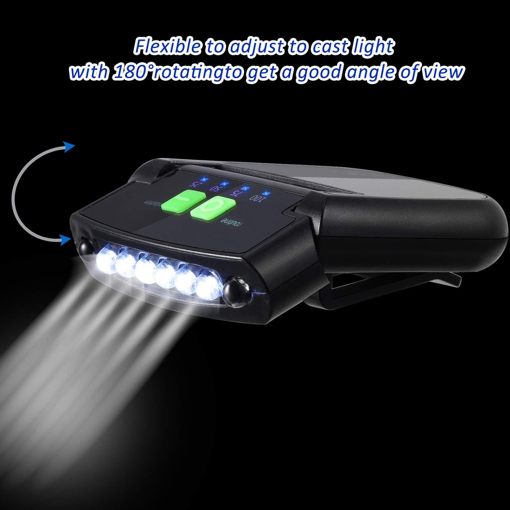 Mudder 2 Pieces LED Clip on Cap Lights USB Rechargeable Cap Flashlight Clip Waterproof Ultra Bright Hat Flashlight Headlamp for Christmas Fishing Camping Hand Work(Black)