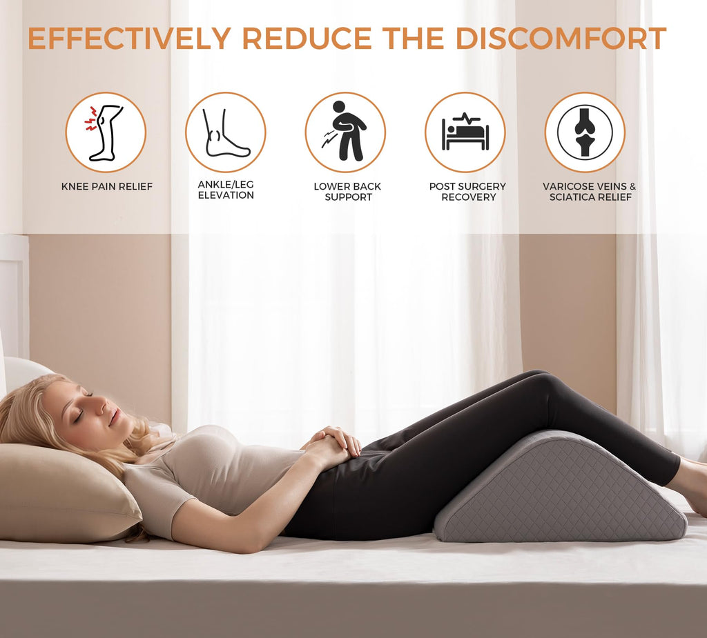 Knee Wedge Pillow 6.3'' for Post-Surgery Recovery - Leg Elevation Support for Sleep Position,Alleviating Lower Back & Hip Pain Enhancing Circulation in Ankles Legs Triangle Pillow with Removable Cover