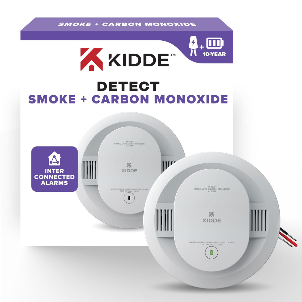 Kidde Hardwired & Battery Powered Smoke & Carbon Monoxide Detectors Bundle with 10-Year Battery, LED Indicators