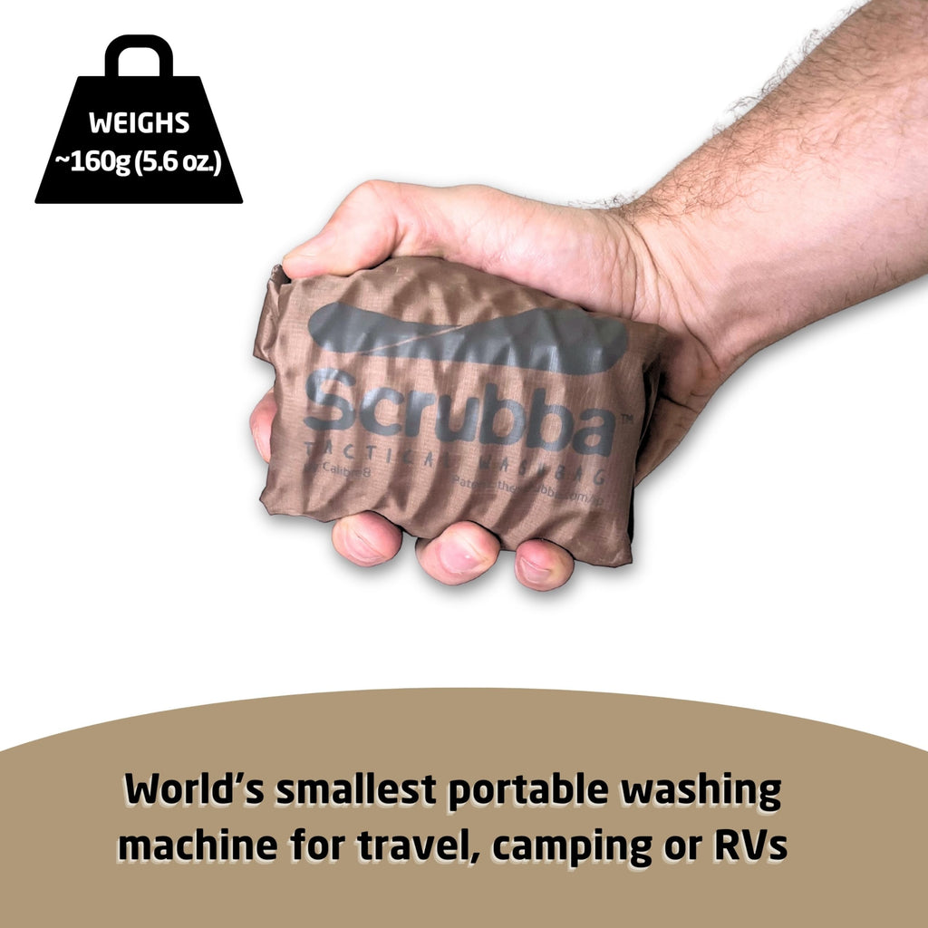 Scrubba Tactical Wash Bag Portable Washing Machine - Lightweight Manual Washing Machine for Travel, Camping, Laundry, Clothes - Camping Accessories, Gift - use with Laundry Detergent/Sheets - 5.6 oz.