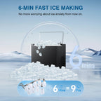 Ice Makers Countertop, 9 Ice Cubes in 6 Mins Portable Ice Maker, 2 Sizes of Bullet Ice (S/L) Small Ice Machine for Home Kitchen Camping (Raven)