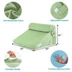 Bedluxe 3Pcs Orthopedic Bed Wedge Pillow Set, Foam Wedge Pillow Post Surgery for Back, Leg and Knee Support, Adjustable 9&12 Inch Folding Triangle Pillow for Sleeping, Acid Reflux, Snoring, Green