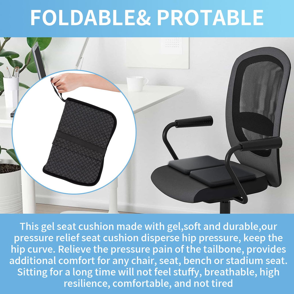 Portable Gel Seat Cushion,15.7'' x 10.6''Foldable Breathable Travel Thick Gel Seat Cushion for Office Chair, Car Seat, Wheelchair,Relief Long Sitting, Travel, Sciatica, Coccyx Pain
