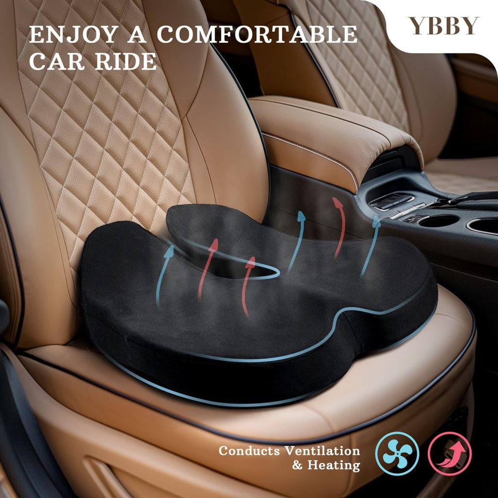 YBBY Seat Cushion for Sciatica - Pressure Seat Cushion for Tailbone Pain Relief – X-Large 20.4 in Memory Foam Coccyx Pillow, Desk Chair & Wheelchair & Truck & Car Seat Cushion