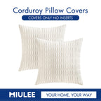MIULEE Pack of 2 Corduroy Decorative Throw Pillow Covers 18x18 Inch Soft Boho Striped Pillow Covers Modern Farmhouse Christmas Home Decor for Sofa Living Room Couch Bed Pure White