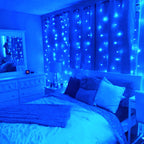 JMEXSUSS 300LED Blue Curtain Lights, Christmas Curtain Hanging Lights with Remote, Blue String Lights for Bedroom Wall Window Backdrop Garden Christmas Indoor Outdoor Decorations
