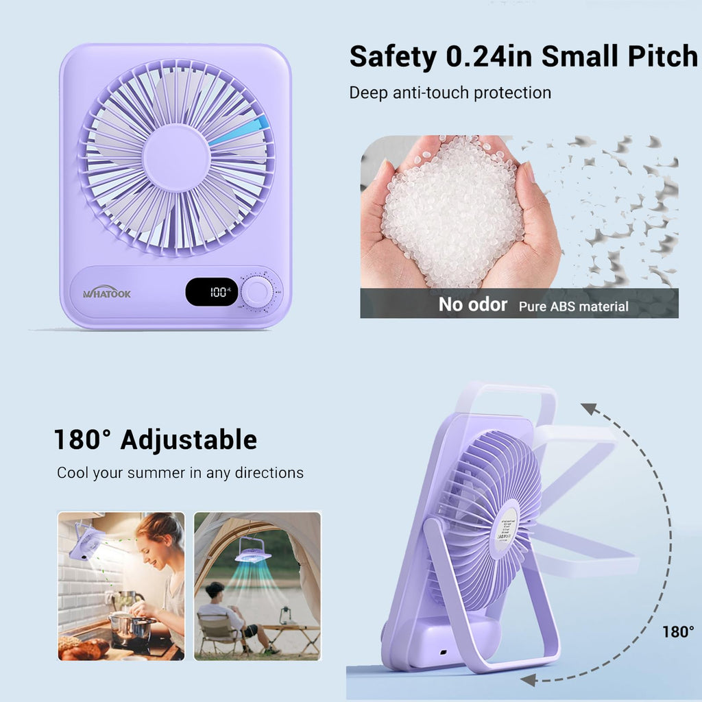Small Desk Fan Personal Fans: 5000mah 25 Hours Battery Office Quiet Mini Desktop Fan Portable Rechargeable Travel Essentials (Purple, 2000 mAh)