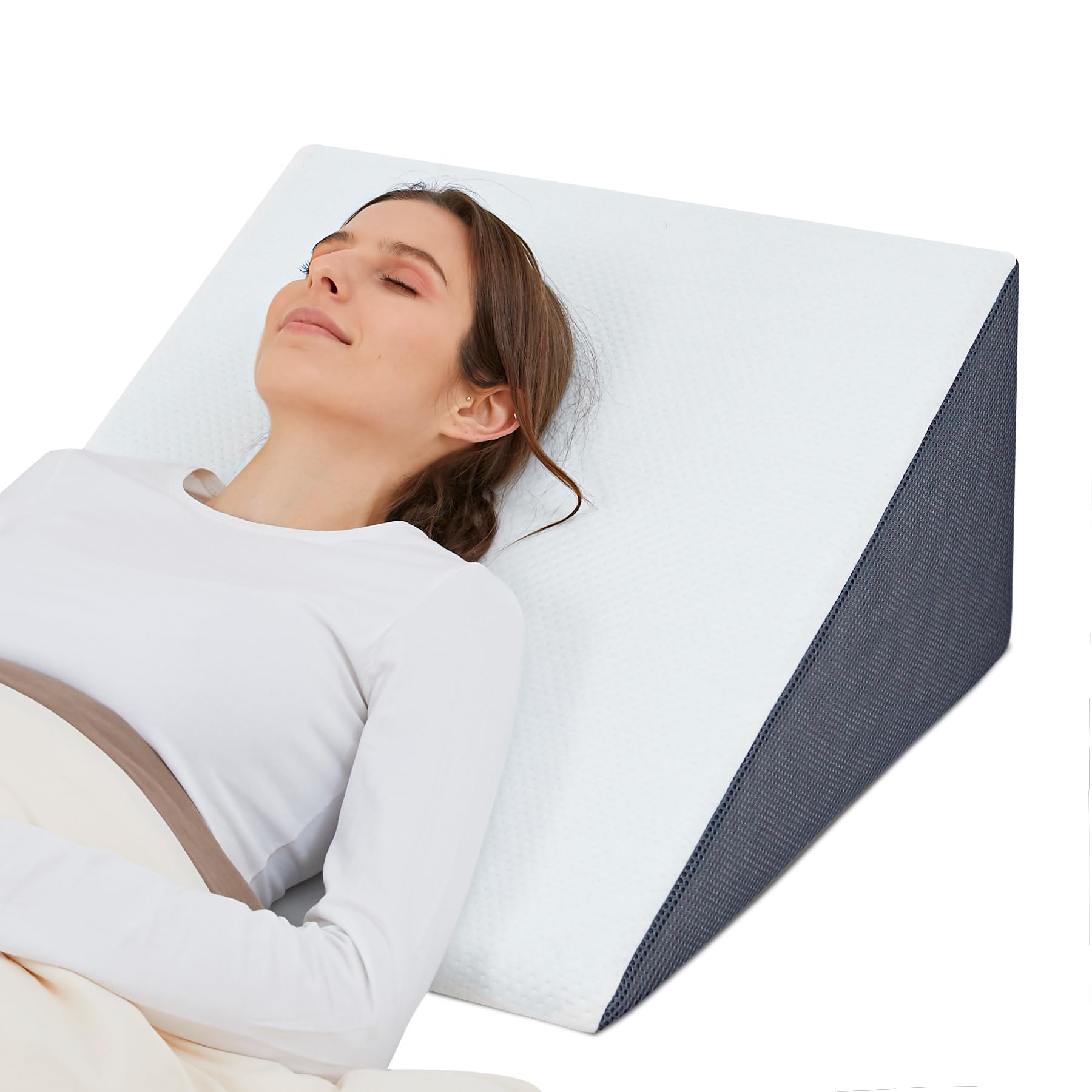 Touchutopia Bed Wedge Pillow for Sleeping, 12" 24" 24" Triangle Cooling Memory Foam Top, Elevated Support Wedge Pillow - Removable Washable Cover