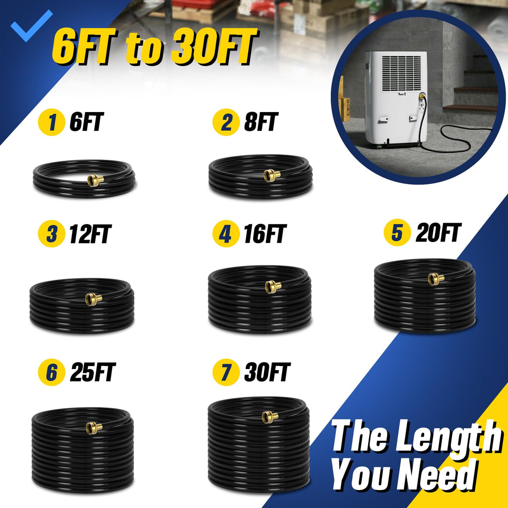 (7 Length Options) Dehumidifier Drain Hose with 3/4 Inch FHT Connector, Featuring Rust-Resistant Brass Fittings for Leak-Proof Connection, Perfectly Compatible with Most Dehumidifier Brands