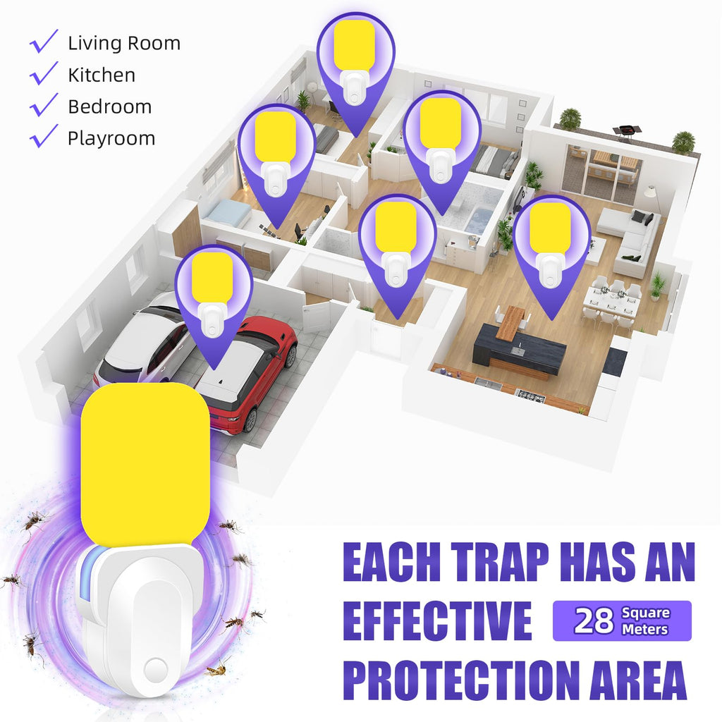 Fly Traps Indoor for Home, Plug in Bug Catcher Indoor Fly Trap, 2 Pack Fruit Fly Traps for Indoors with 20 Sticky Pads, UV Light Attractant Fly Trap, Safe Gnat Traps for House for Mosquitoes, Flies