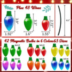90PCS Christmas Car Refrigerator Decorations - 42 Reflective Bulb Light Shaped Magnets 48 Magnetic Wires Ornaments Set Xmas Holiday Cute Decor