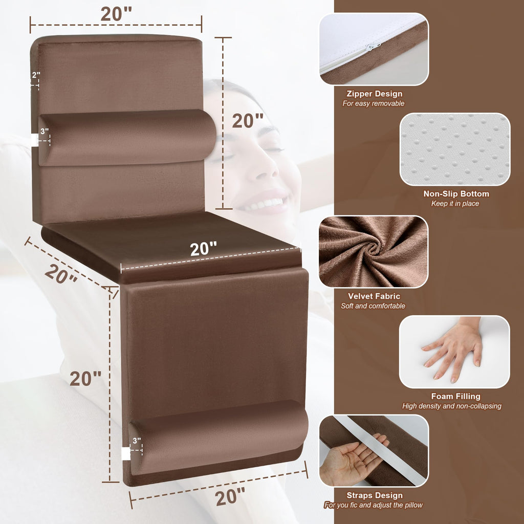 HOMBYS 5-in-1 Recliner Seat Cushion for Elderly+Lumbar Support Pillow + Leg Pad, with Adjustable Half Moon Neck Pillow & Footrest, High Density Foam Filling with Velvet Fabric, Thick & Non-Slip, Brown