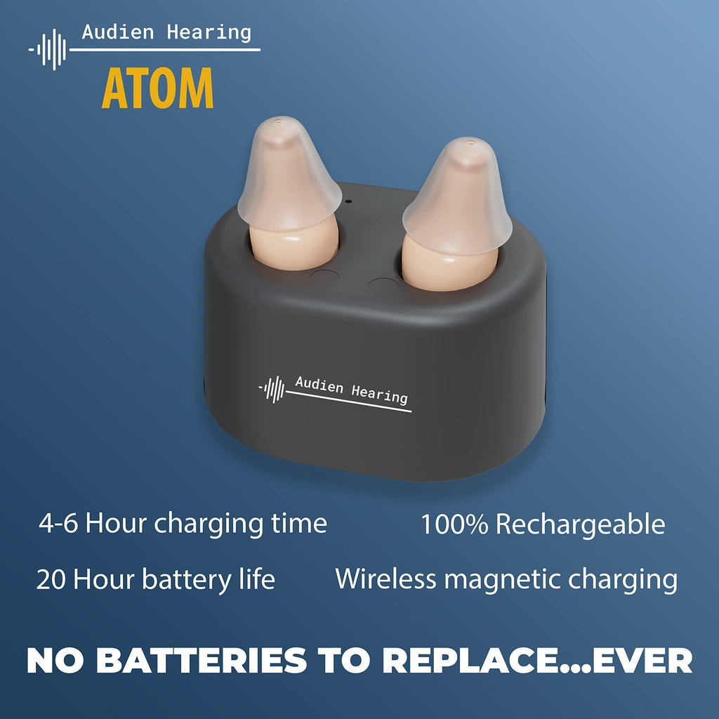 Audien Hearing ATOM Rechargeable Hearing Amplifier + Accessory Kit