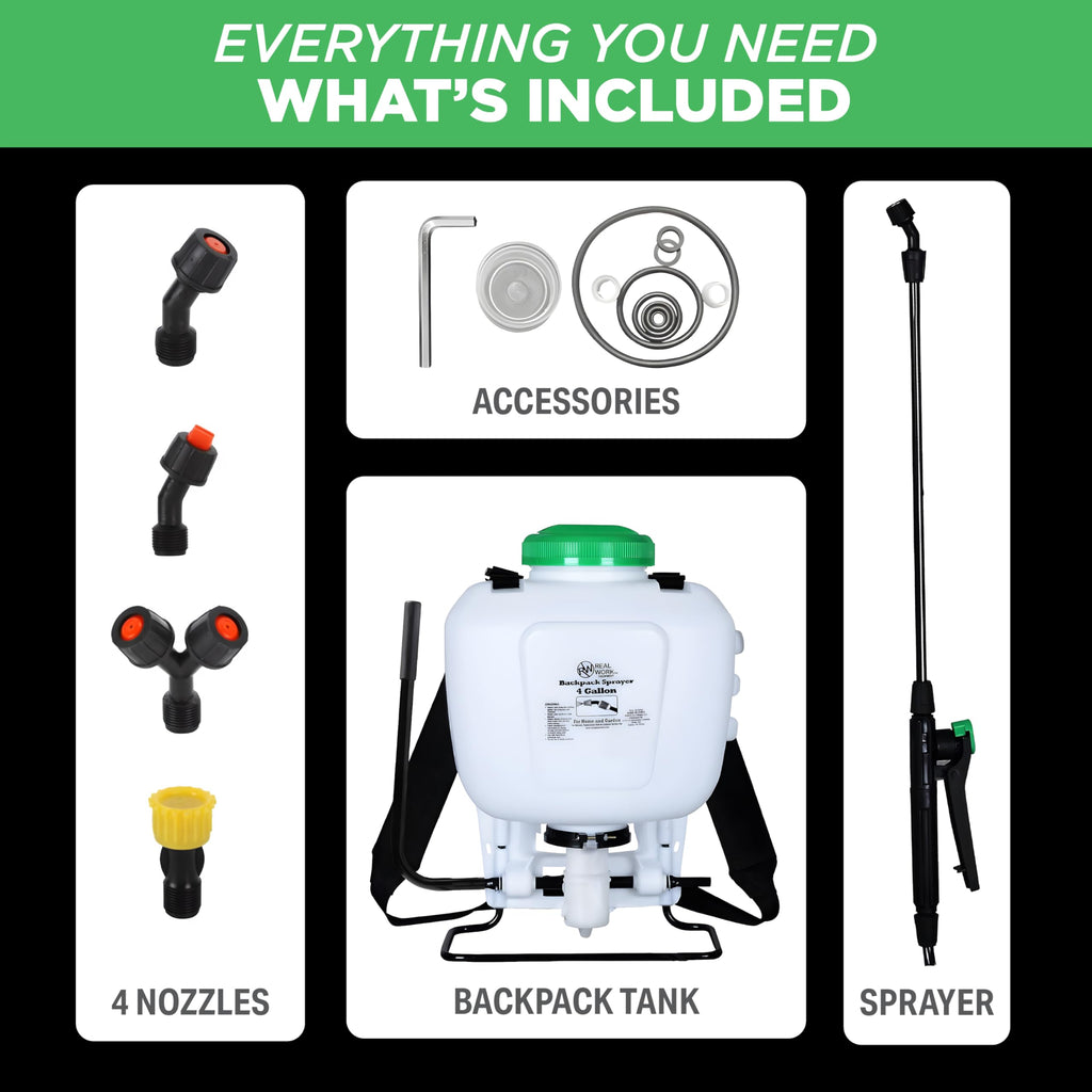 REALWORK 4-Gallon Backpack Sprayer with Padded Shoulder Strap for Pests & Weeds, Watering Garden, and Spraying Plants, in Translucent White