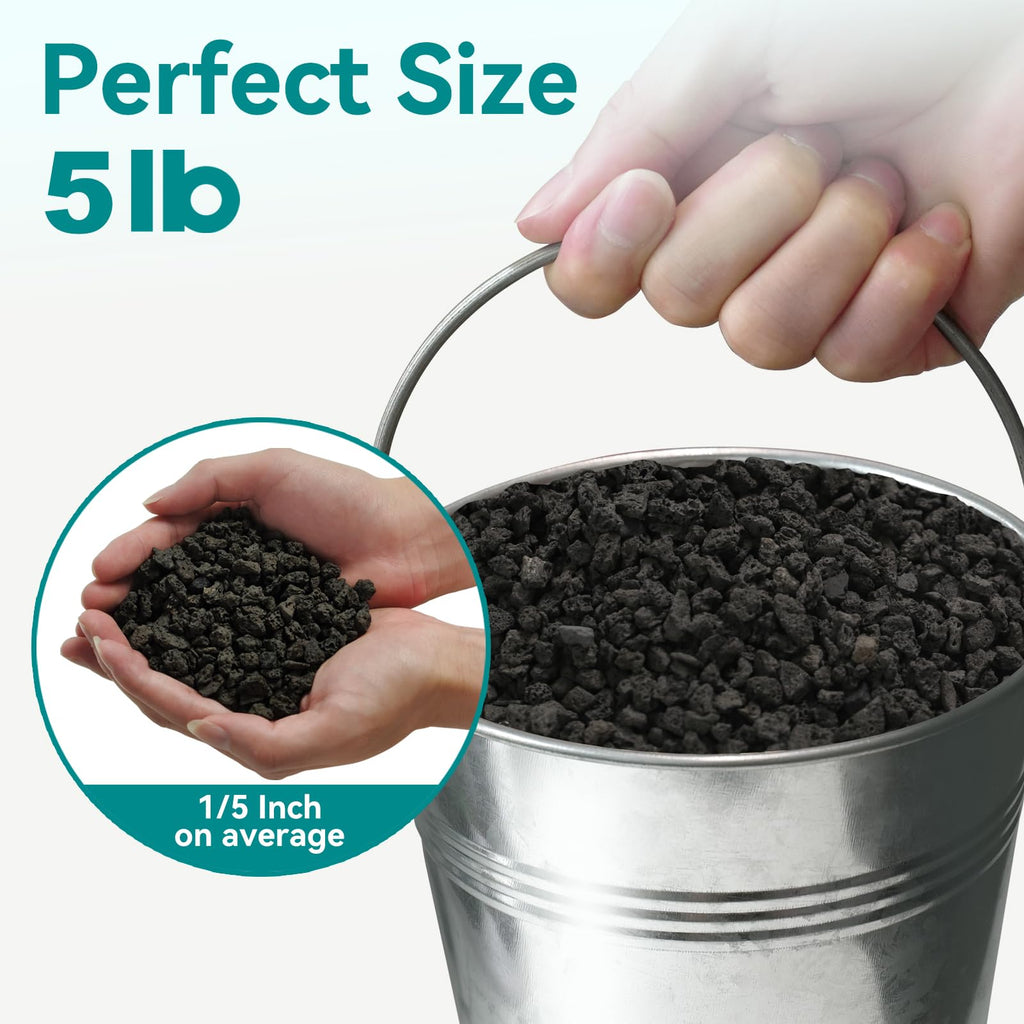 Rahato 5lbs Small Lava Rocks for Plants Drainage, 1/5 Inch Black Gravel Mulch for House Plants, Succulent Rocks Pebbles for Planters,Cactus, Bonsai Tree, Pure Volcanic Rocks, Top-Dressing