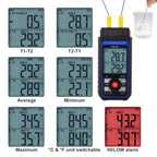 Thermocouple Thermometer Digital K Type Thermometer with 4 Thermocouples, -328~2500℉ Measuring Range HVAC Thermometer Dual Channels Temperature Meter Gauge with LED Backlight & ADJ Compensation