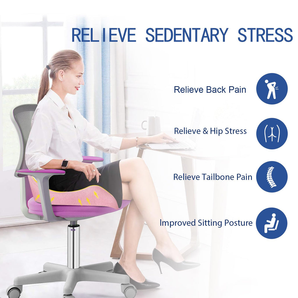 DAPOTUGI X Large Memory Foam Seat Cushion for Office Chair,for Back Support, Relief Sciatica & Tailbone Coccyx Pain Relief Cushion Pillow, for Long Sitting, for Car/Office Chair/Wheelchair (Pink)