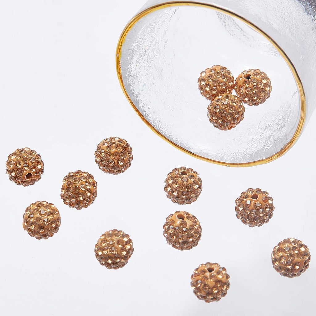 PH PandaHall 100pcs 10mm Rhinestones Beads Topaz Pave Disco Ball Clay Beads Polymer Clay Rhinestone Beads Crystal Diamond Beads for Pen Bracelet Necklace Earring Jewelry Making Christmas Decor