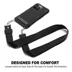 E-Tree Compatible with iPhone 13 Pro Case, with Crossbody Strap and Stand, Shockproof Protective Hard Phone Case Black, Perfect for Go Outside and Kid Elderly, 6.1 inch