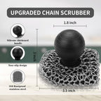 Cast Iron Scrubber with Pan Scraper, 316 Chainmail Scrubber, Upgraded Chain Mail Scrubber Sponge, Cast Iron Cleaner for Grill Pan Skillet Wok Carbon Steel, Dutch Oven Metal Brush Cleaning Kit, Black