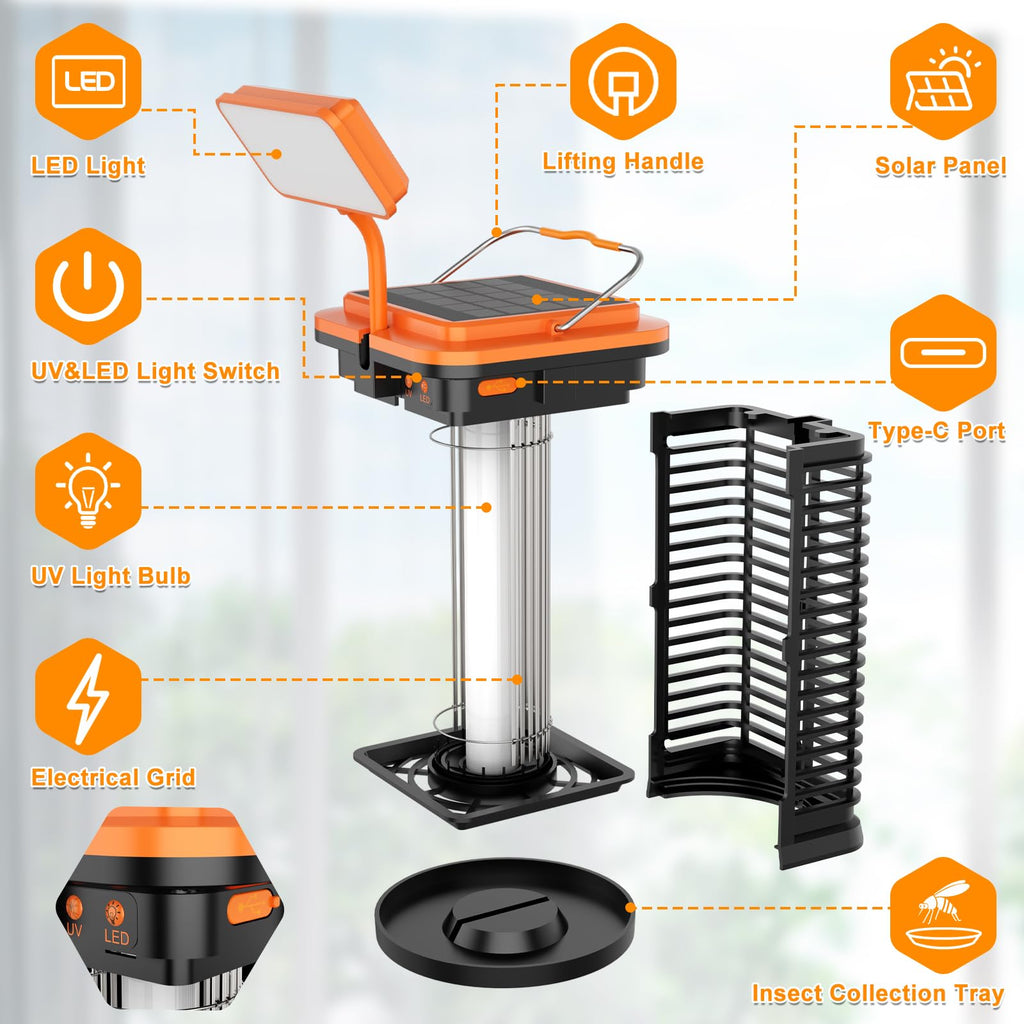 Homesuit Solar Bug Zapper with LED Light, 4000mAh Battery Powered Mosquito Zapper, Cordless Mosquito Traps, Electric Mosquito Killer, Bug Zapper for Outdoor and Indoor, Rechargeable, Orange