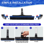 POOLAZA 20'' Pool Brush, Curved Ends Pool Brush Head for Inground Pools with BPT Bristles & EZ Clip, Premium Pool Brushes for Cleaning Pool Walls & Floors, Heavy Duty High-Efficiency Pool Scrub Brush