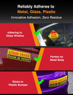 5-Pack Senior Driver Stickers (Non-Magnetic) – Promotes Road Safety for Elderly Drivers, Reusable, Reflective, Paint-Safe Decals for Car Bumper and Windows