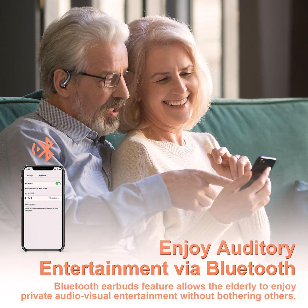 Hearing Aids, Hearing Aids for Seniors with Bluetooth, Rechargeable Hearing Aid with Noise Cancellation, 5-Level Button Volume Control, OTC Hearing Amplifier for Moderate Hearing Loss, Clear Sound