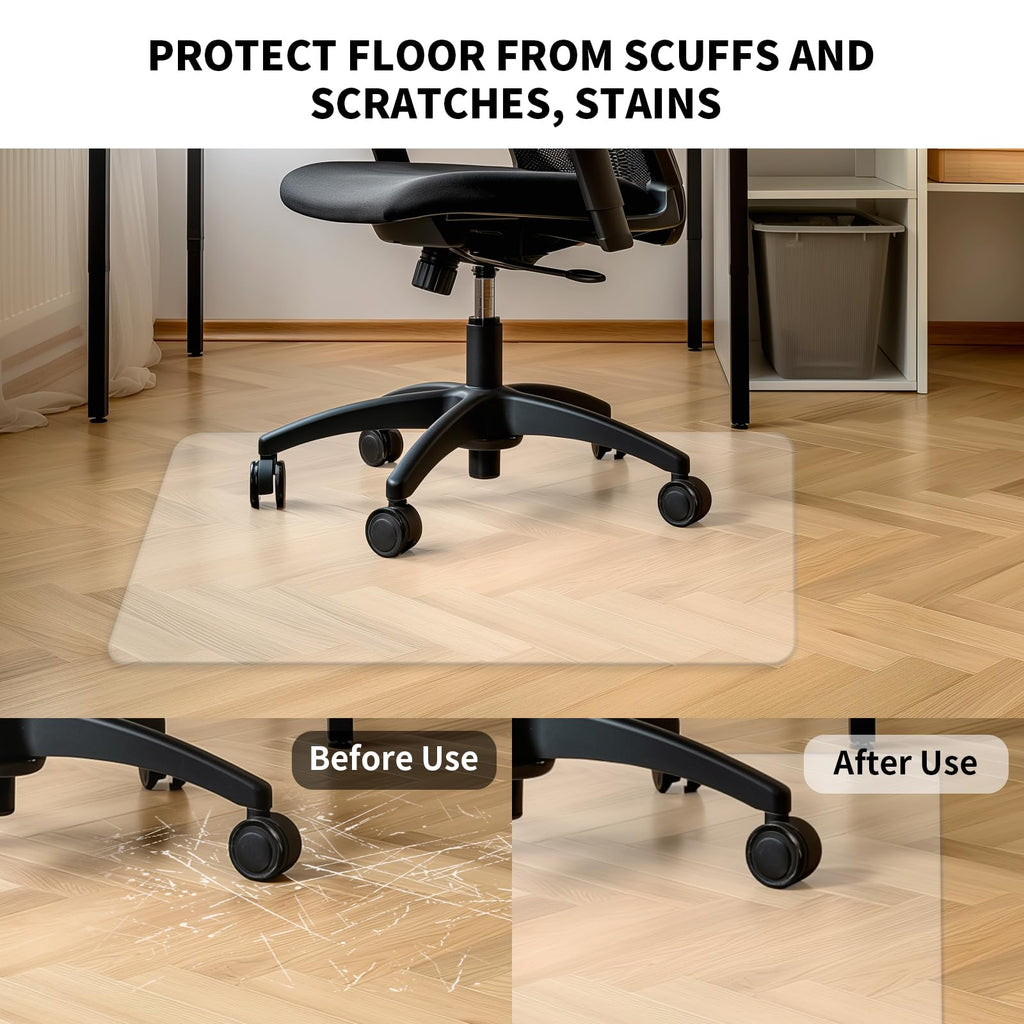 Clear Chair Mat for Hardwood Floors, 48" x 36" PVC Office Floor Protector, Heavy Duty Anti-Slip Mat for Rolling Chairs, Easy to Clean, for Home, Office, Gaming