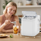 DUMOS Countertop Ice Maker with Handle, 26lbs/24H Portable Ice Machine, 9 Bullet Ice Cubes Ready in 6 Mins, Self-Cleaning, Quiet Compact Ice Maker for Home, Kitchen, RV, Camping, White