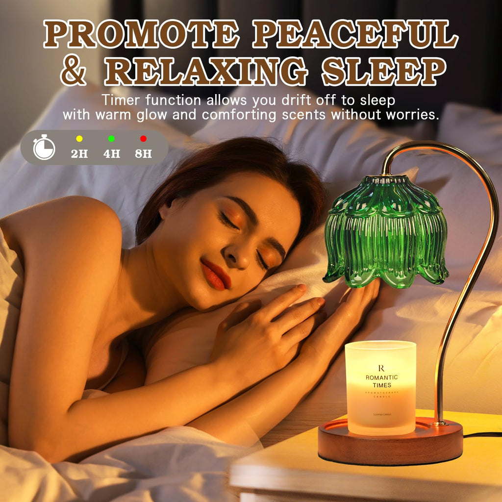 Dimmable Flower Candle Warmer Lamp with Timer, Green Candle Lamp Warmer for Jar Candle, 2024 Womens Gifts for Christmas, Xmas Gifts for Mom Unique, Home Decor for Bedroom Living Room Decor Aesthetic