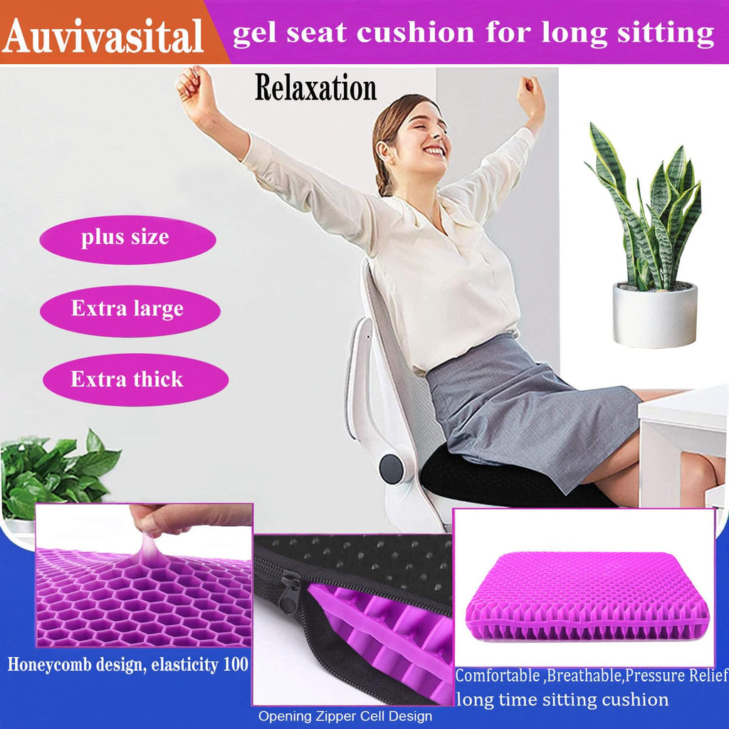 Auvivasital Plus Size Gel Seat Cushion for Long Sitting, Extra Large and Thick Pressure Relief Seat Cushion for Back, Hip, Sciatica, Tailbone Pain, Use for The Car, Office, Wheelchair, Stadium.(Pink)