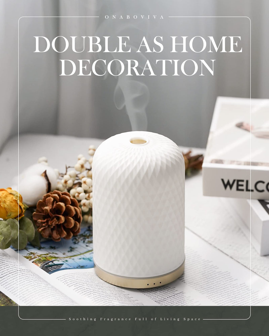Ceramic Diffuser,Diffusers for Essential Oils Large Room, Essential Oil Diffusers with USB Cable, Warm Ambient Light, Aromatherapy Diffuser Home Decor, Gift Choice, MOS-M32