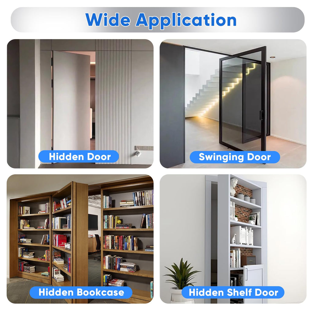 Hidden Door Hinge, Stainless Steel Pivot Hinge, Up to 570Lbs Load-Bearing, Hidden Door Bookcase Hinge, Heavy Duty Swinging Door Hinge 360° Rotation for Secret Door or Concealed Door