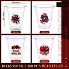 Pickmesh 200 Pack Casino Night Disposable Plastic Cups Bulk 10 oz Clear Plastic Cups Disposable Tumbler Cups for Casino Party Decorations Dice Poker Themed Game Supplies