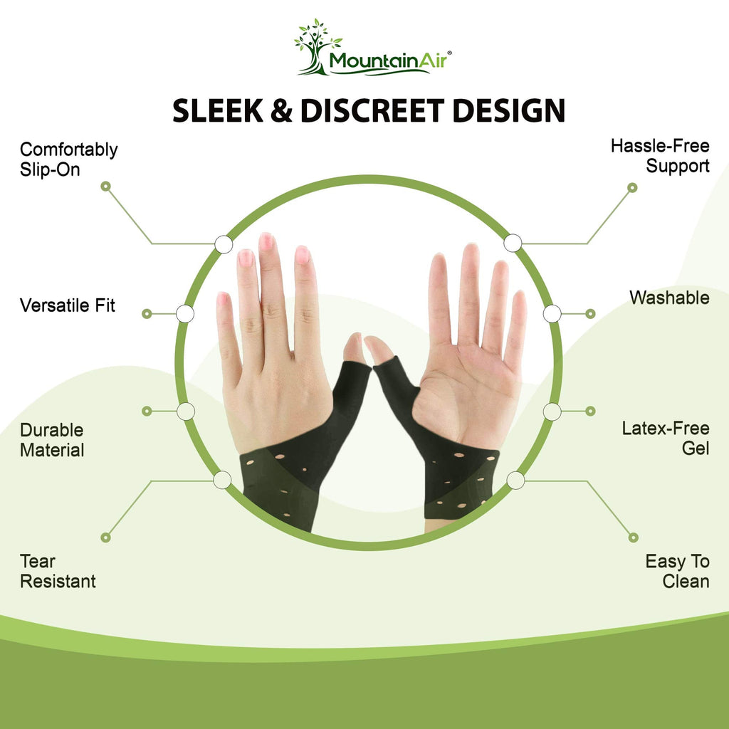 MountainAir Gel Thumb Braces (4 Pcs) – Waterproof and Unisex Wrist Brace With Thumb Support- Hand Brace for Arthritis Pain– Super Soft & Comfortable – Made With Latex Rubber (Black)