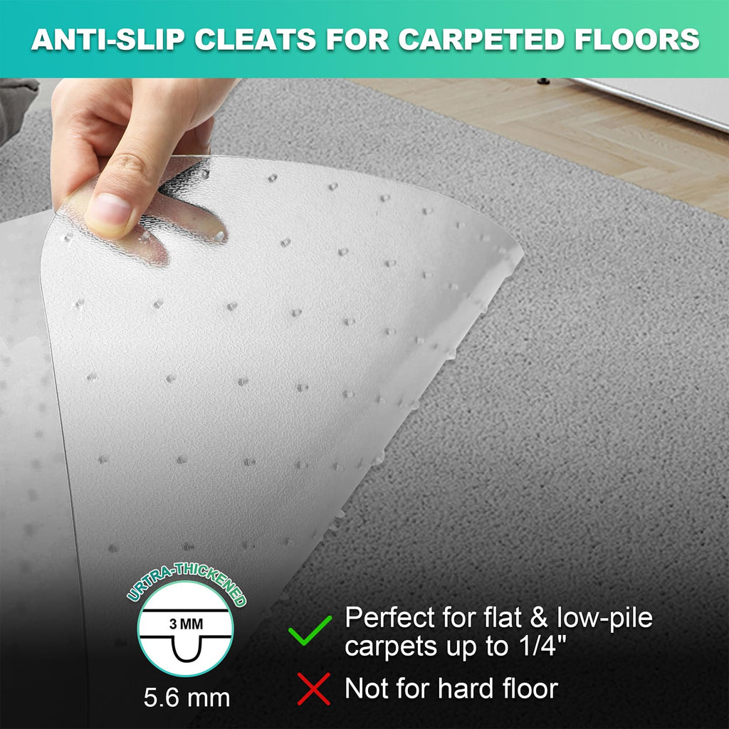 Thickened Chair Mat for Carpet - 48”X 36” Heavy Duty Office Chair Mat for Low-Pile Carpeted Floor. Easy Rolling Carpet Protector for Office Computer Desk Chair, Clear