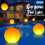 Solar Floating Pool Lights, 14 Inch Flame Solar Pool Light Balls, Floating Glow Globe IP68 Waterproof, Inflatable Solar Lights up Balls for Swimming Pool Pond Outdoor Decor -4PCS