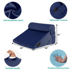 Bedluxe 3Pcs Orthopedic Bed Wedge Pillow Set, Foam Wedge Pillow Post Surgery for Back, Leg and Knee Support, Adjustable 9&12 Inch Folding Triangle Pillow for Sleeping, Acid Reflux, Snoring, Navy