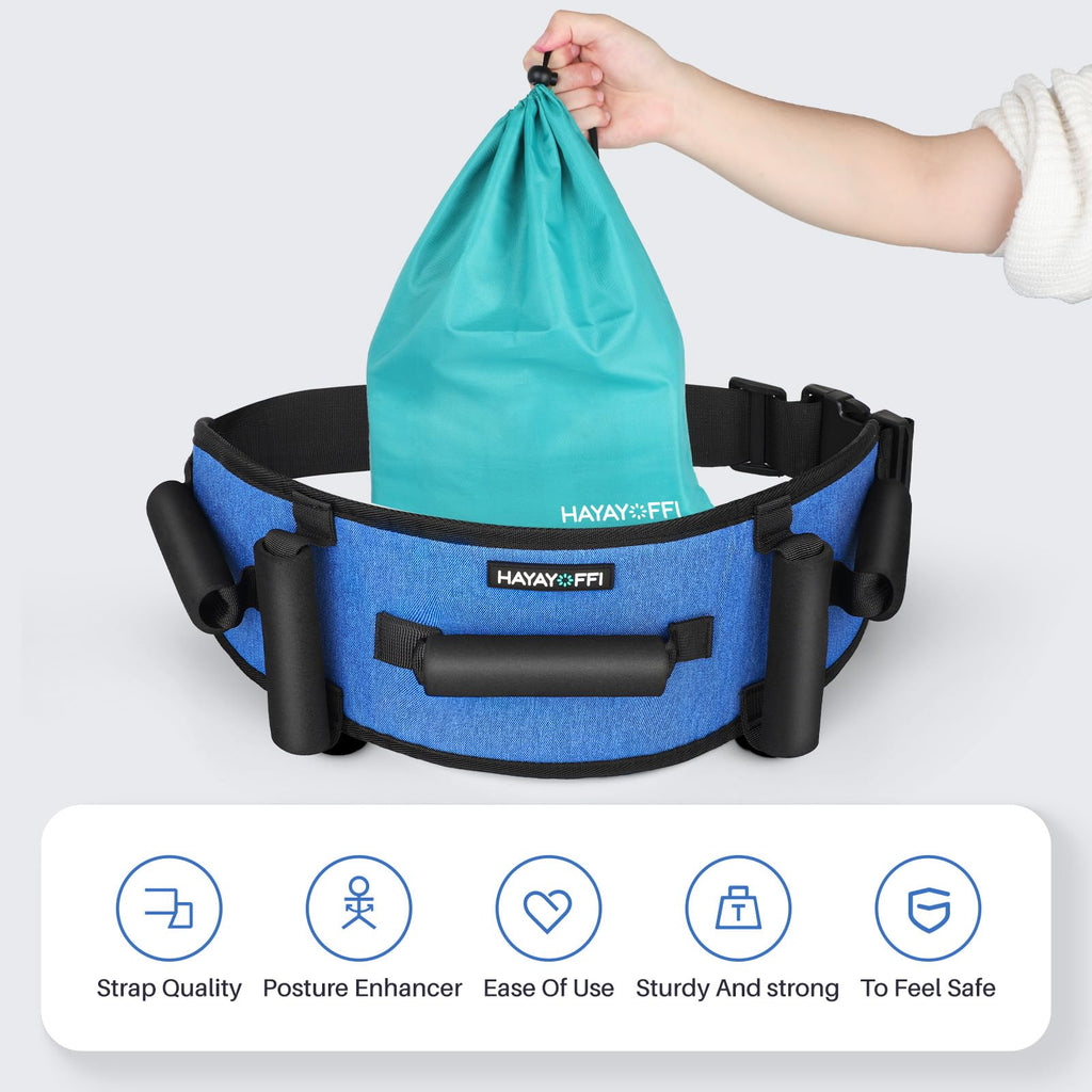 HayaYoffi Gait Belts Transfer Belt for Seniors with Padding Handles, Gate Belt for Elderly Lift Belts with Quick Release Buckle Anti-Slip Function Transfer Belt for Handicap, Physical Therapy (Blue)
