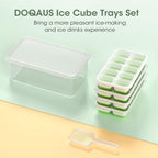 DOQAUS Ice Cube Tray with Lid and Bin, 4 Pack Silicone Plastic Ice Cube Trays for Freezer with Ice Box, Ice Trays with Ice Container, Stackable Ice Tray with Storage Ice Bucket Kits, Ice Scoop
