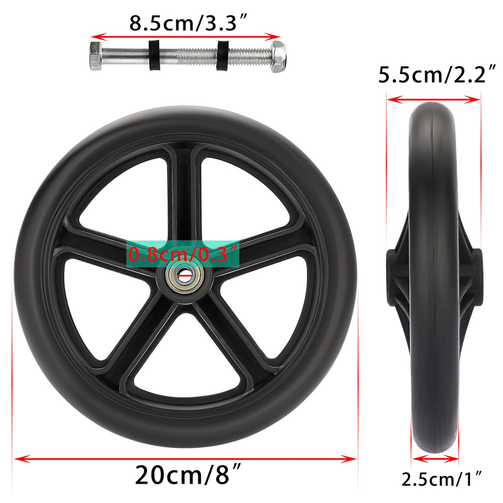OwnMy 2PCS of 8 Inch Black Rubber Wheelchair Replacement Wheels Wheelchair Front Wheels Anti-Slip Rollator Walker Replacement Casters Rollers Wheels Universal Wheelchair Replacement Wheel Accessories