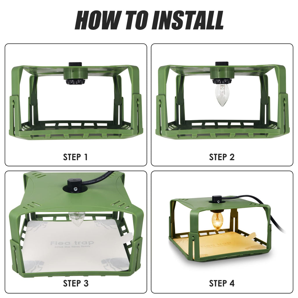 Flea Trap Indoor 2Pcs,Flea Strap Flea Killer Trap Pad Bed Bug Trap with 2 Glue Discs Odorless Non-Toxic flea Light Bulb for Inside Your Home Like Fleas,Flies,Mosquitoes,Gnats,Moths