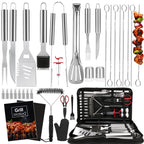 Yoehka BBQ Grilling Accessories Set, 34Pcs Heavy Duty Grill Tools for Outdoor Camping, Grilling Gifts for Men Dad, Stainless Steel Barbecue Utensils Kit with Mats and Glove in Carrying Bag, Silver