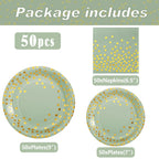 Boocikey 150PCS Sage Green Plates and Napkins Party Supplies, Sage Green Paper Plates for 50 Guests, Disposable Sage Green Party Decorations for Bridal Shower Birthday Wedding Baby Shower