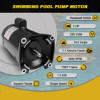 2 HP Pool Pump Motor Compatible with A.O. Smith Century ‎B2855 ‎B855, for Pentair Sta-Rite Whisperflo Challenger Pinnacle Anthony AR2 Series Pumps, 2HP Single Speed Square Pool Motor, 230 V, 1.5 KW